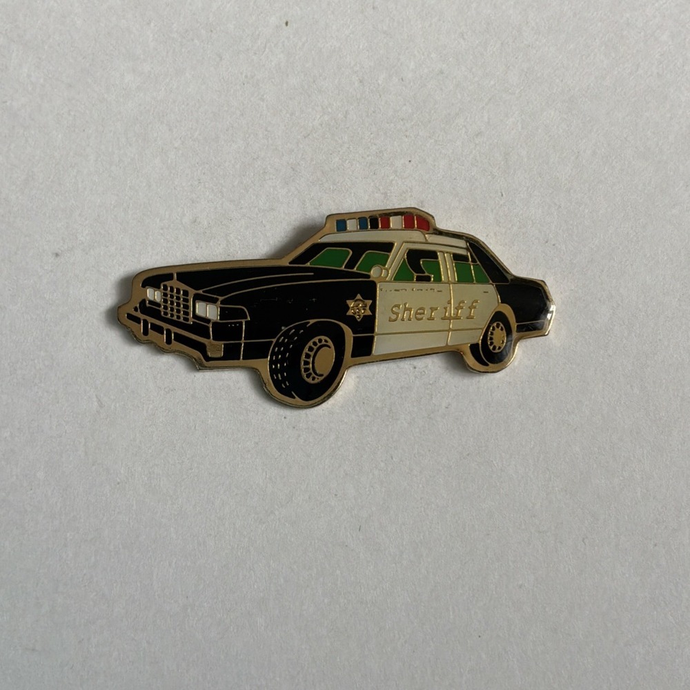 Sheriff Police Car Enamel Lapel Pin Pinback Black White Gold Law Enforcement